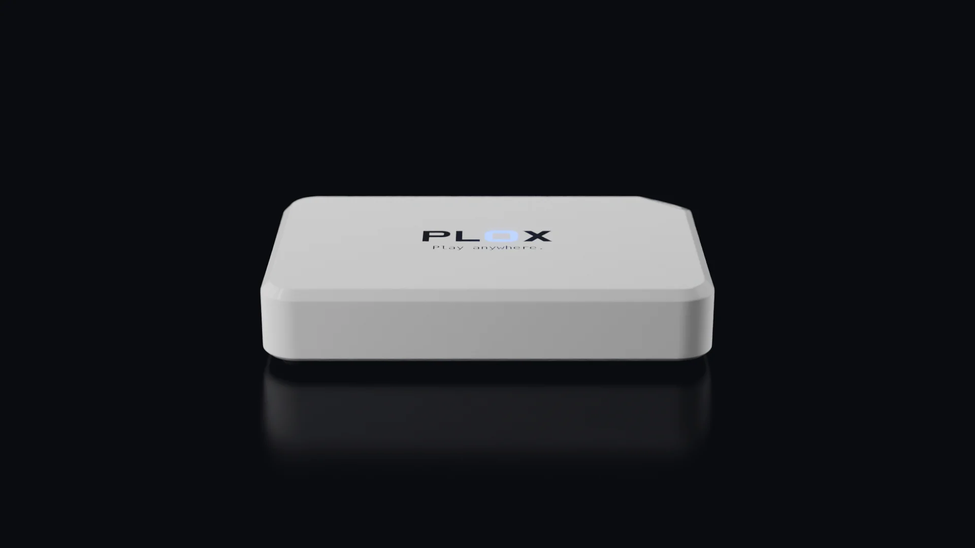 Plox Cube Go, a small white console with PLOX on top and a glowing blue O.